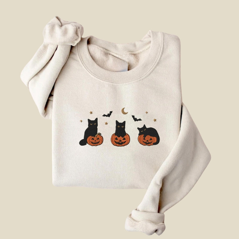 Halloween Black Cat Sweatshirt-Cozy Knit Sets