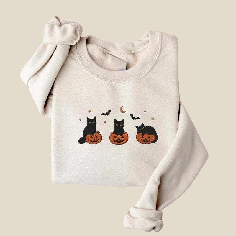 Halloween Black Cat Sweatshirt-Cozy Knit Sets
