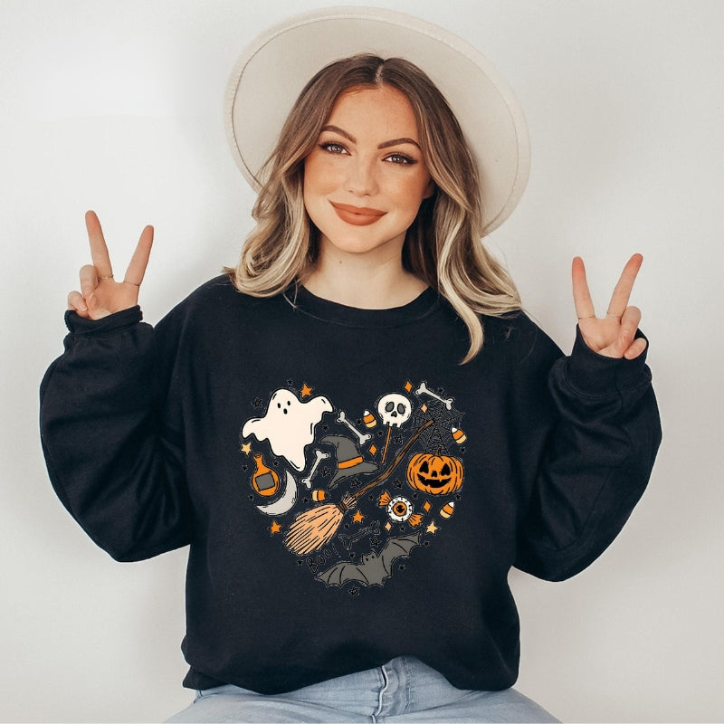 Halloween Boo Printed Sweatshirt-Cozy Knit Sets