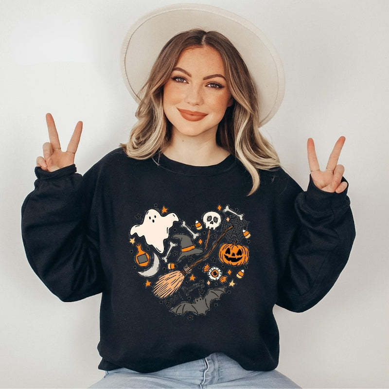 Halloween Boo Printed Sweatshirt-Cozy Knit Sets
