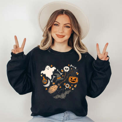 Halloween Boo Printed Sweatshirt-Cozy Knit Sets