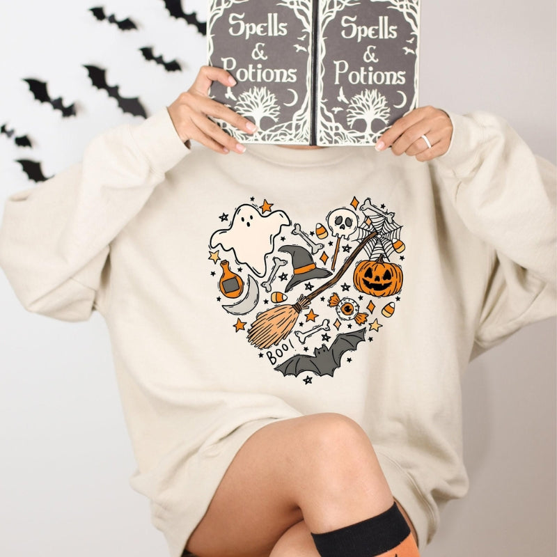 Halloween Boo Printed Sweatshirt-Cozy Knit Sets