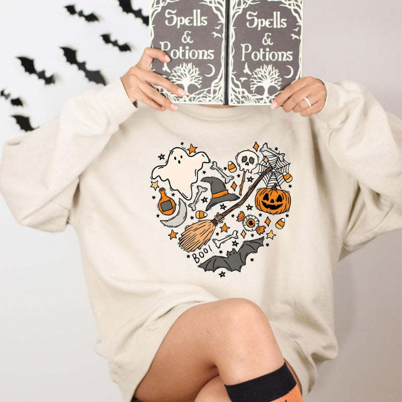 Halloween Boo Printed Sweatshirt-Cozy Knit Sets