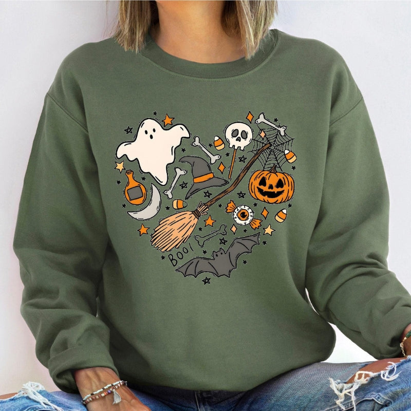 Halloween Boo Printed Sweatshirt-Cozy Knit Sets