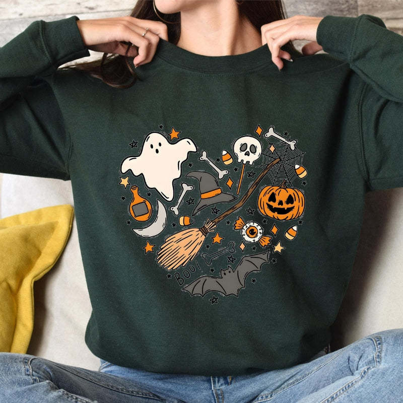 Halloween Boo Printed Sweatshirt-Cozy Knit Sets