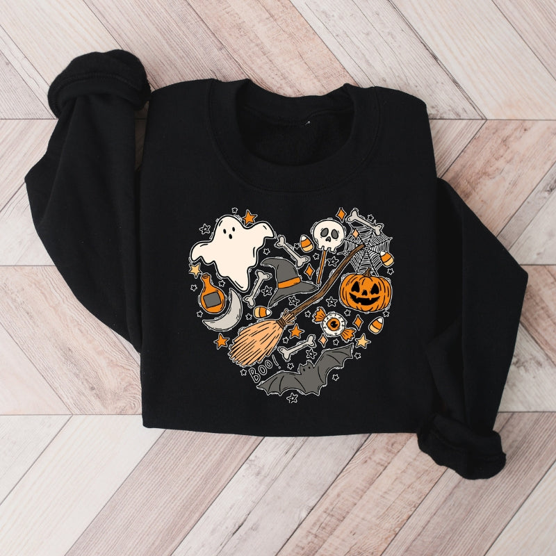 Halloween Doodles Printed Sweatshirt-Cozy Knit Sets