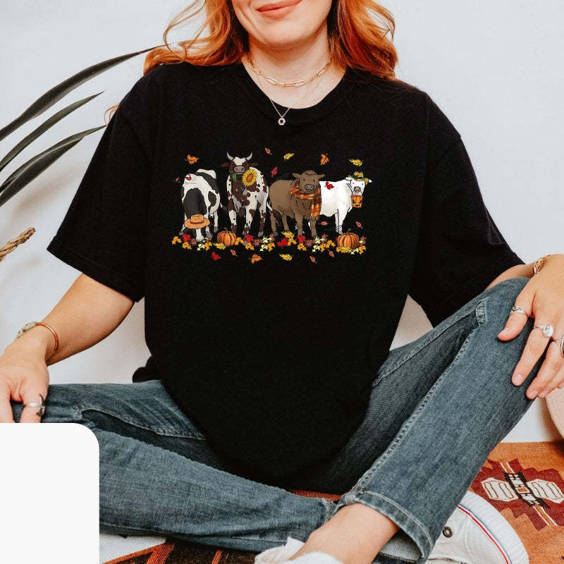 Halloween Cows Printed T Shirt-Cozy Knit Sets