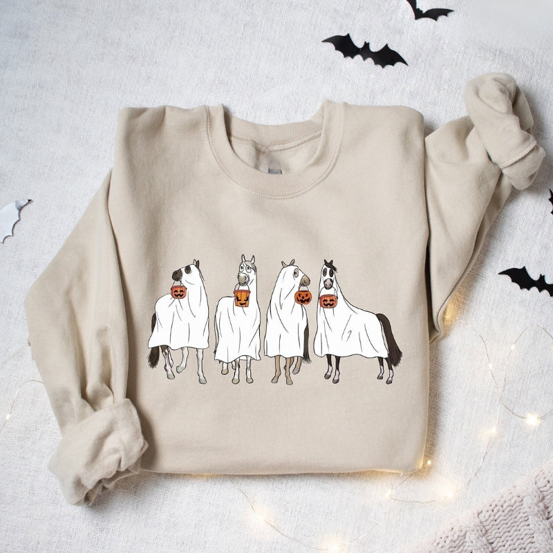 Halloween Horse Printed Sweatshirt-Cozy Knit Sets