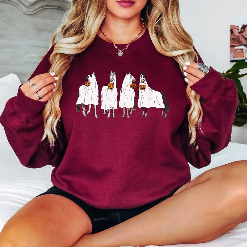 Halloween Horse Printed Sweatshirt-Cozy Knit Sets
