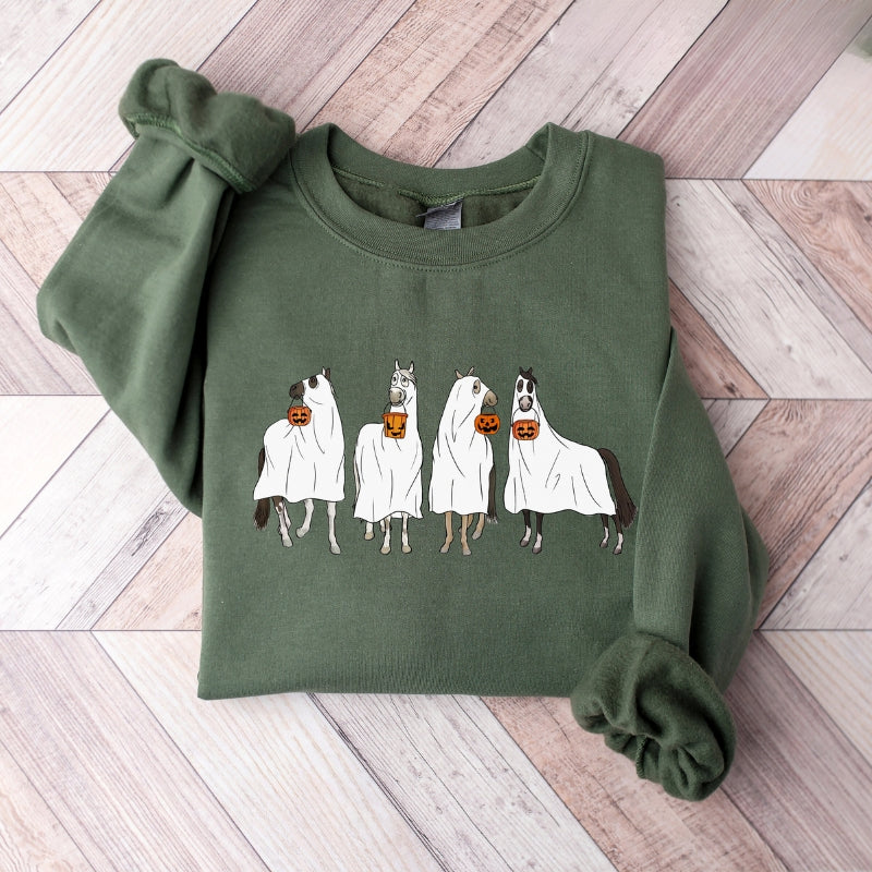 Halloween Horse Printed Sweatshirt-Cozy Knit Sets