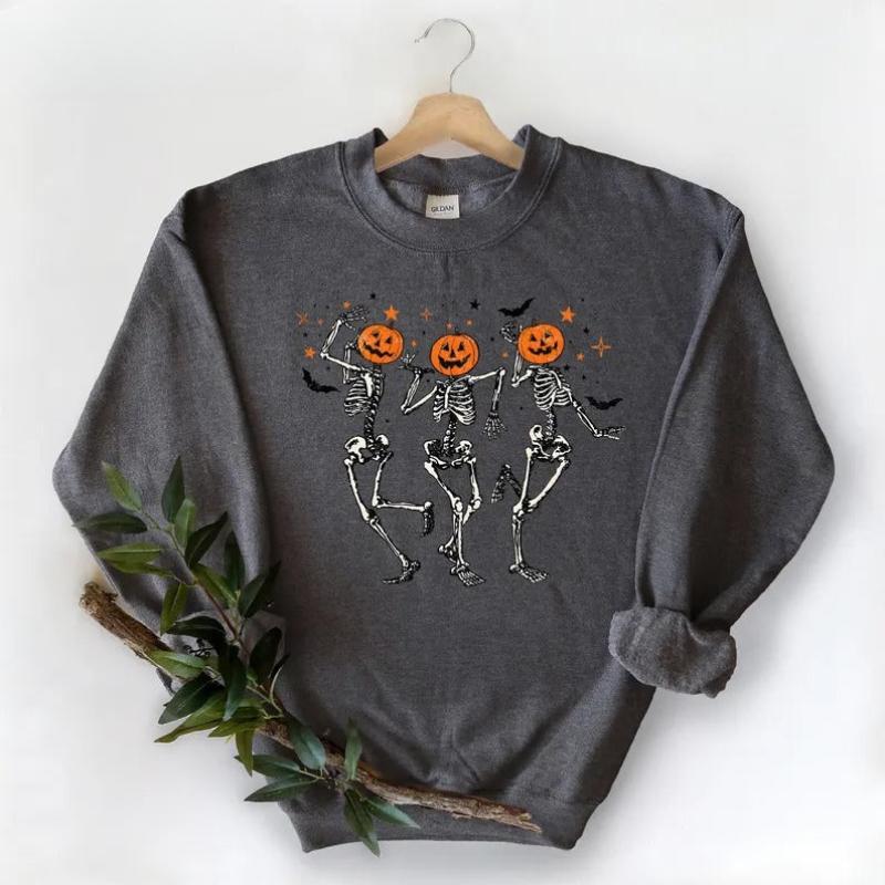 Halloween Pumpkin Dancing Printed Comfy Sweatshirts-Cozy Knit Sets
