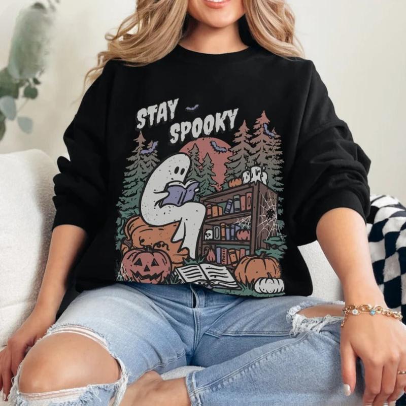Halloween Reading Book Printed Comfy Sweatshirt-Cozy Knit Sets