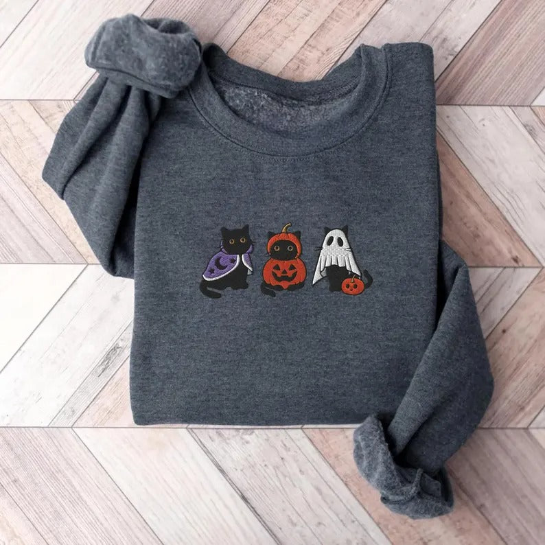 Halloween Themed Comfy Embroidered Sweatshirts-Cozy Knit Sets