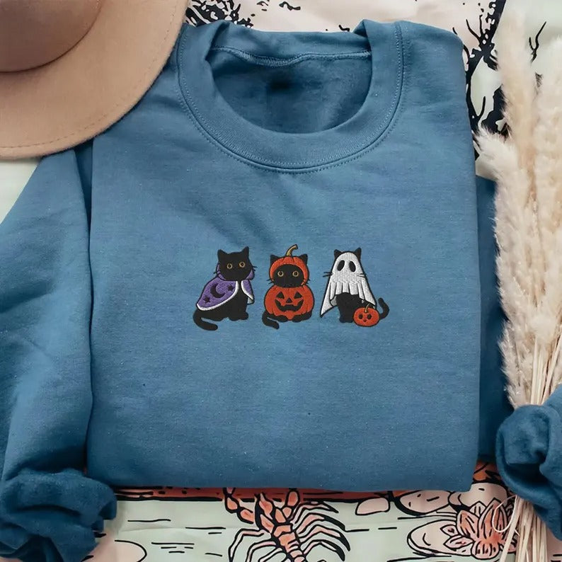 Halloween Themed Comfy Embroidered Sweatshirts-Cozy Knit Sets