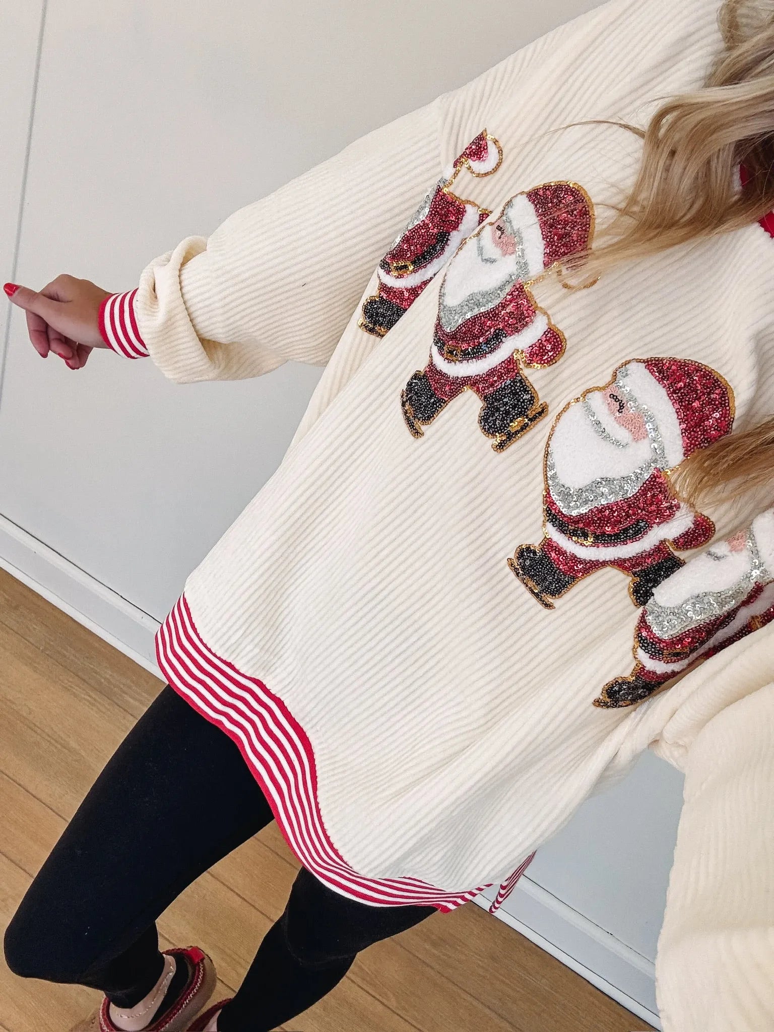 Festive Santa Claus Embroidered Comfy Sweater-Cozy Knit Sets