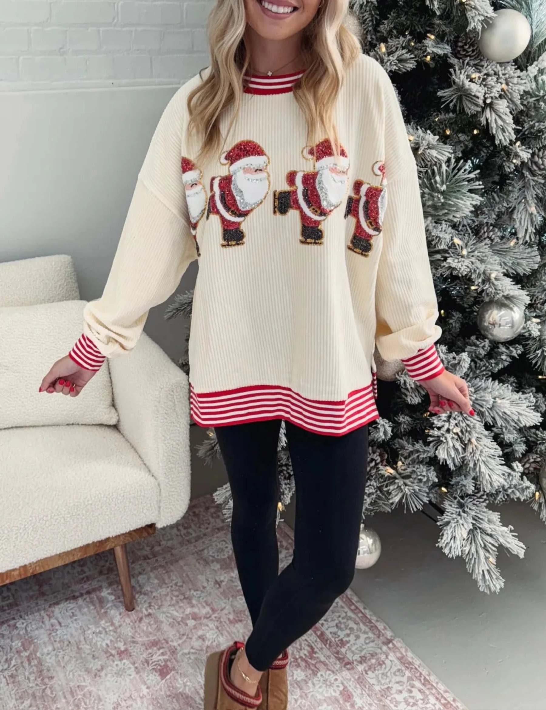 Festive Santa Claus Embroidered Comfy Sweater-Cozy Knit Sets