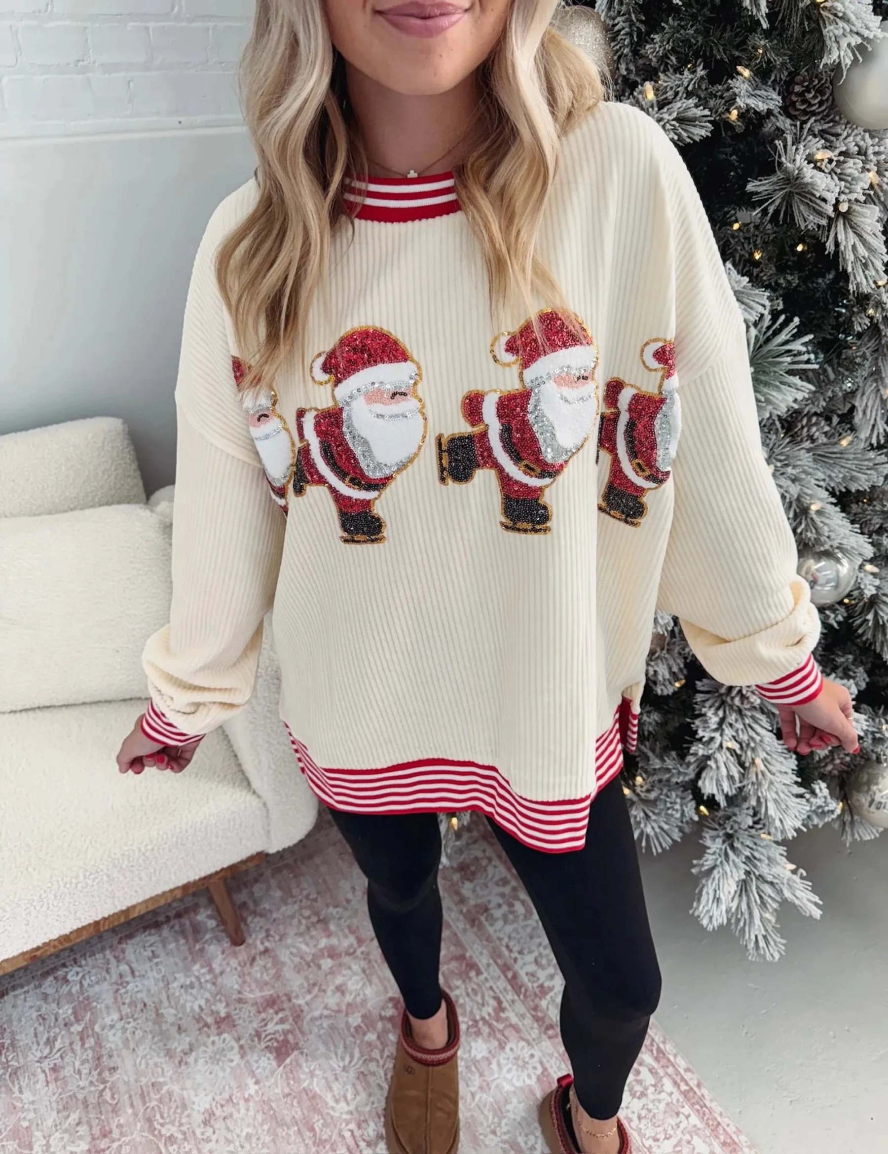 Festive Santa Claus Embroidered Comfy Sweater-Cozy Knit Sets