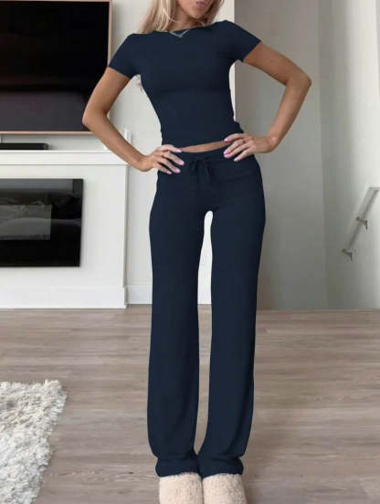 Solid Colored Two Piece Lounge Set With Drawstrings-Cozy Knit Sets