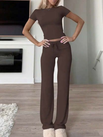 Solid Colored Two Piece Lounge Set With Drawstrings-Cozy Knit Sets