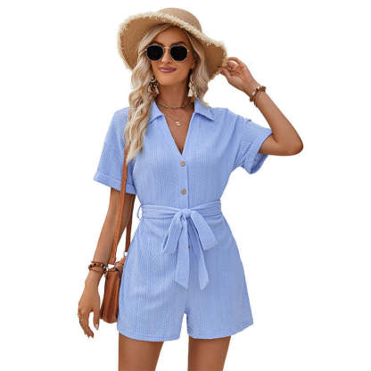 Comfy Short Sleeve Jumpsuit-Cozy Knit Sets