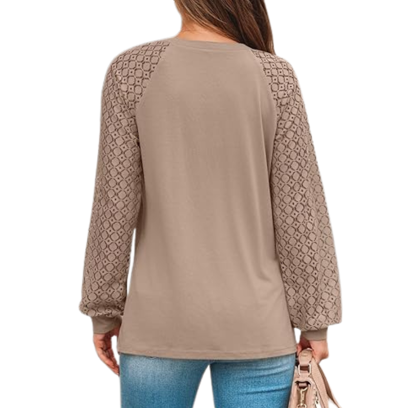 Long Sleeve Tops With Pleated Front And Lace Detail For WomenLong Sleeve Tops With Pleated Front And Lace Detail For Women - Image 4