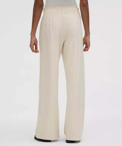 Stretch Woven Ruffle Waist Wide Leg Pant