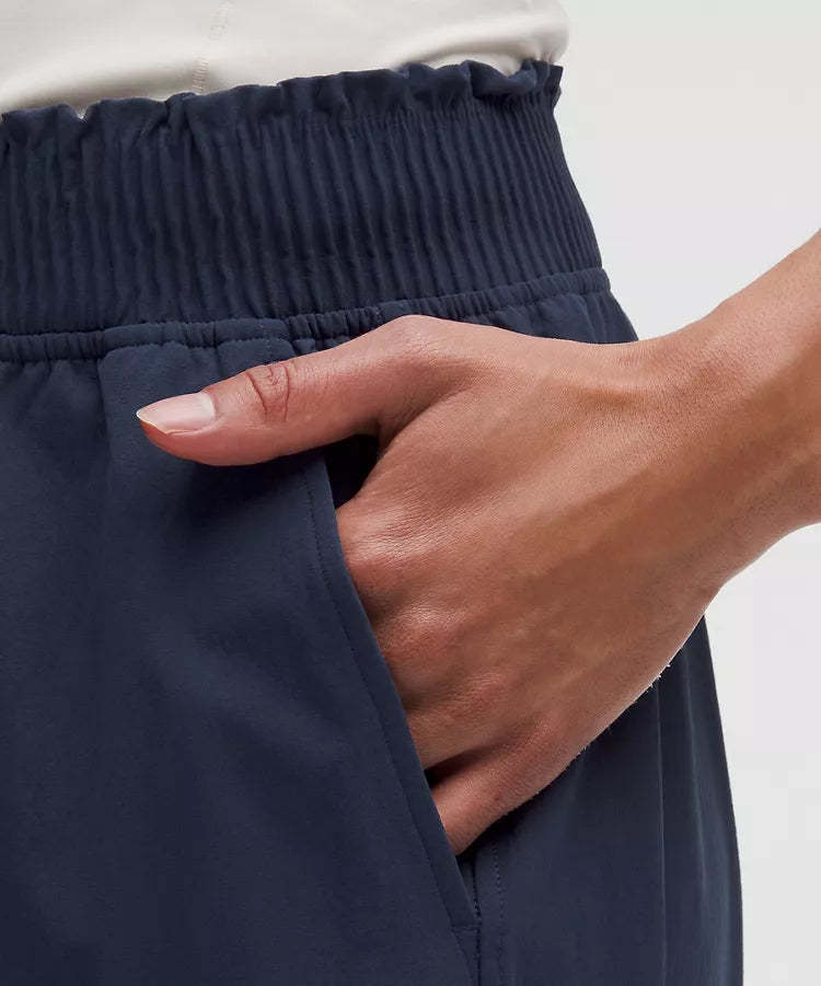 Stretch Woven Ruffle Waist Wide Leg Pant