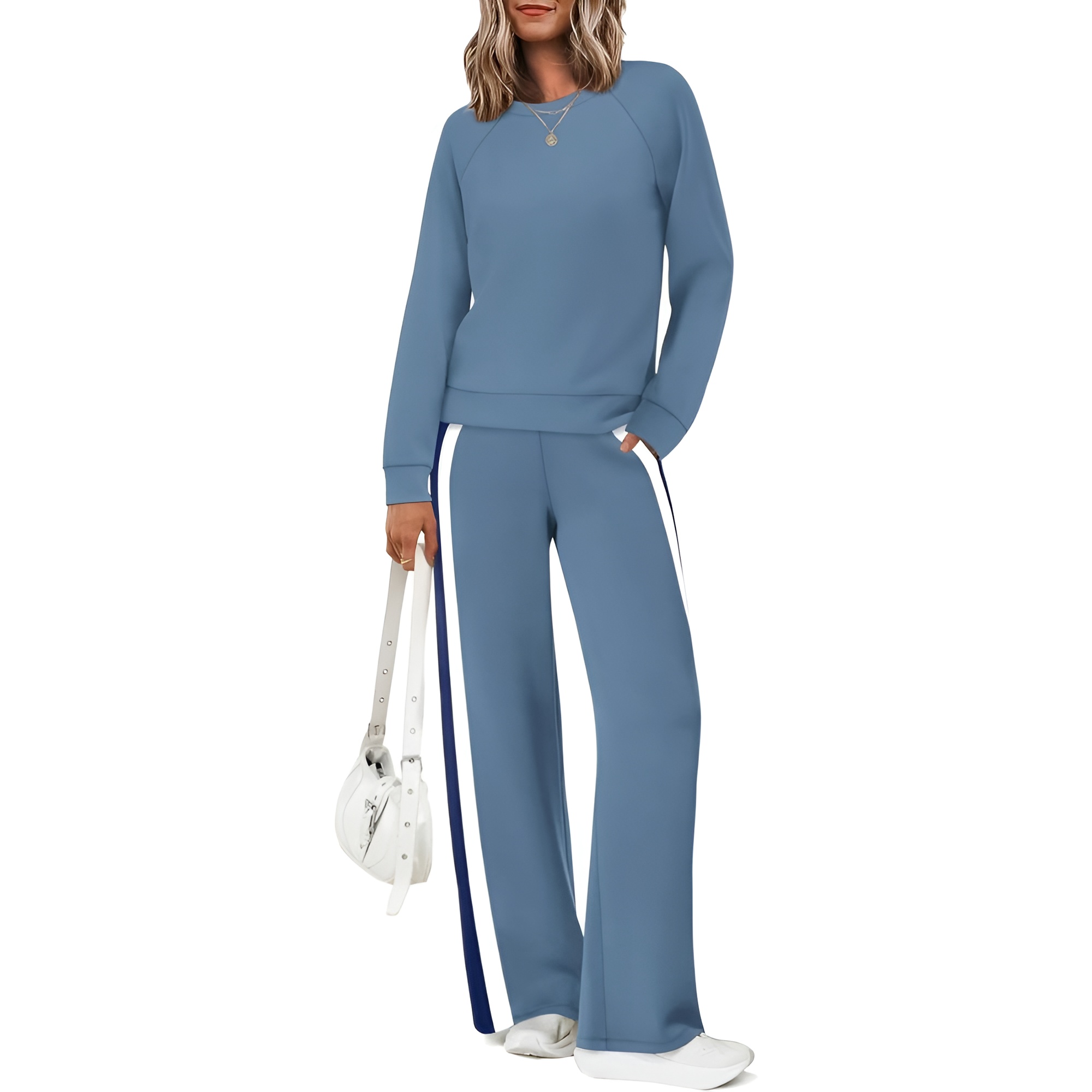 Two Piece Lounge Sweatsuit Set With Long Sleeve Top And Matching Pants For Women