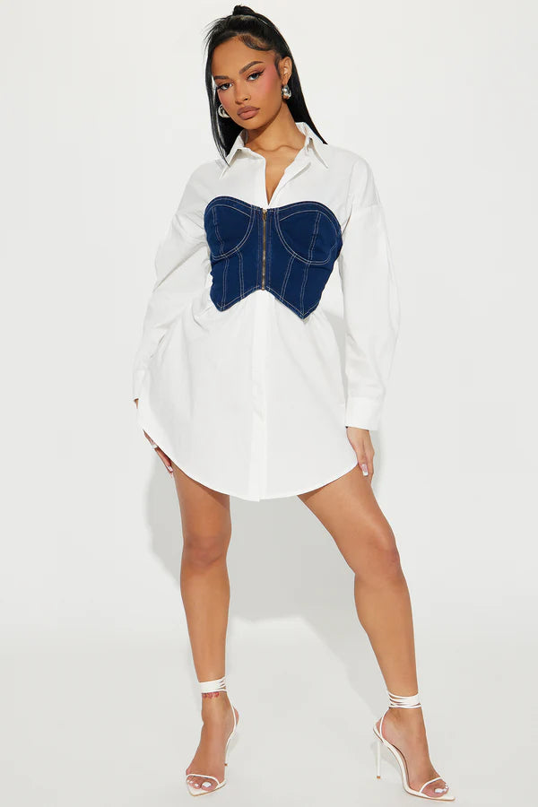 Long Sleeve Shirt Mini Dress Set