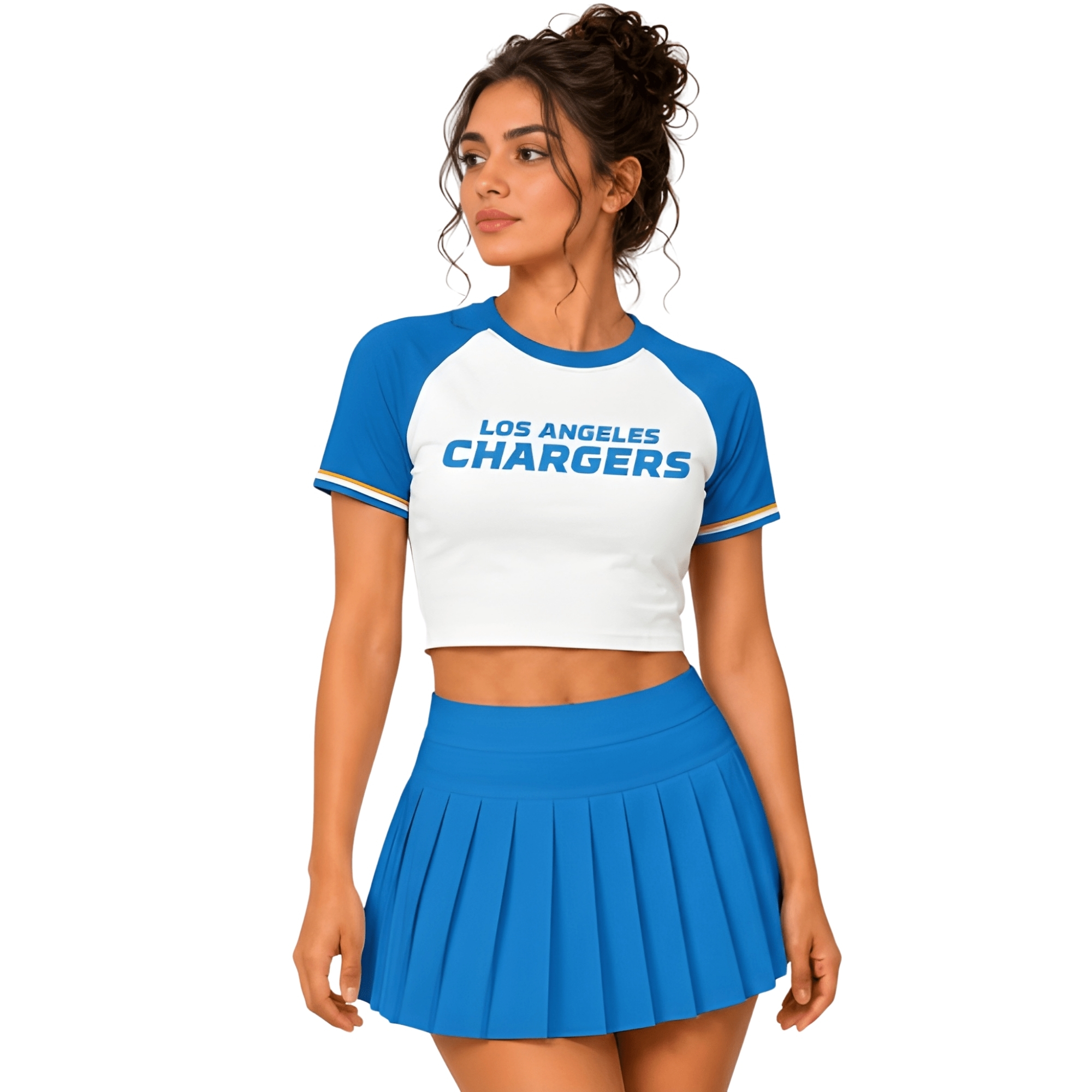 Los Angeles Chargers Football Team Printed Two Piece Top And Skirt Set For Women