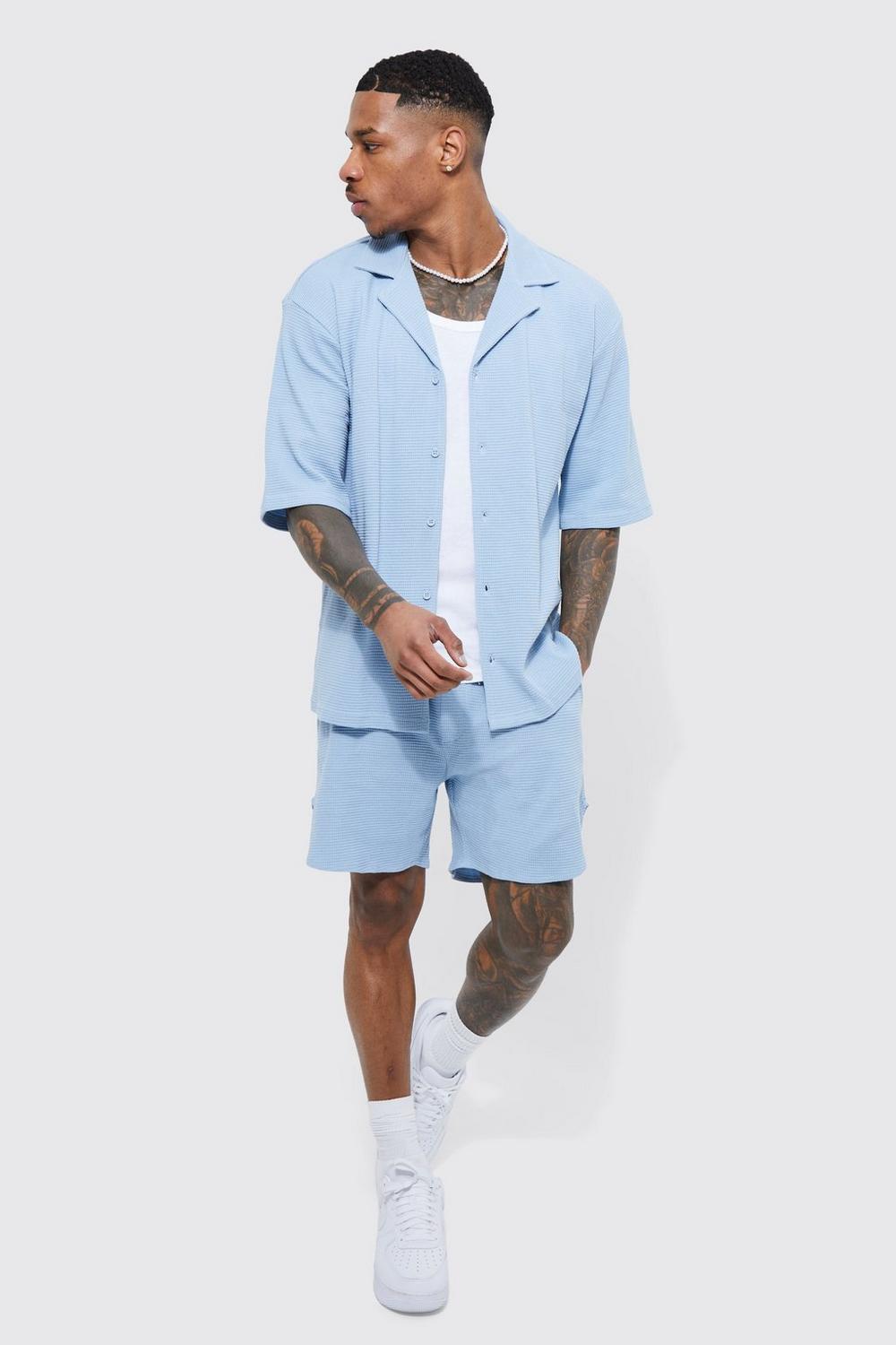 Men Double Knit Jersey Texture Short Sleeve Shirt And Short Set