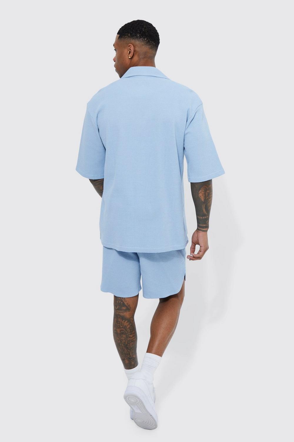 Men Double Knit Jersey Texture Short Sleeve Shirt And Short Set