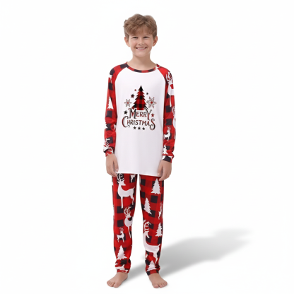 Merry Christmas Printed Family Matching Plaid Pajama Set