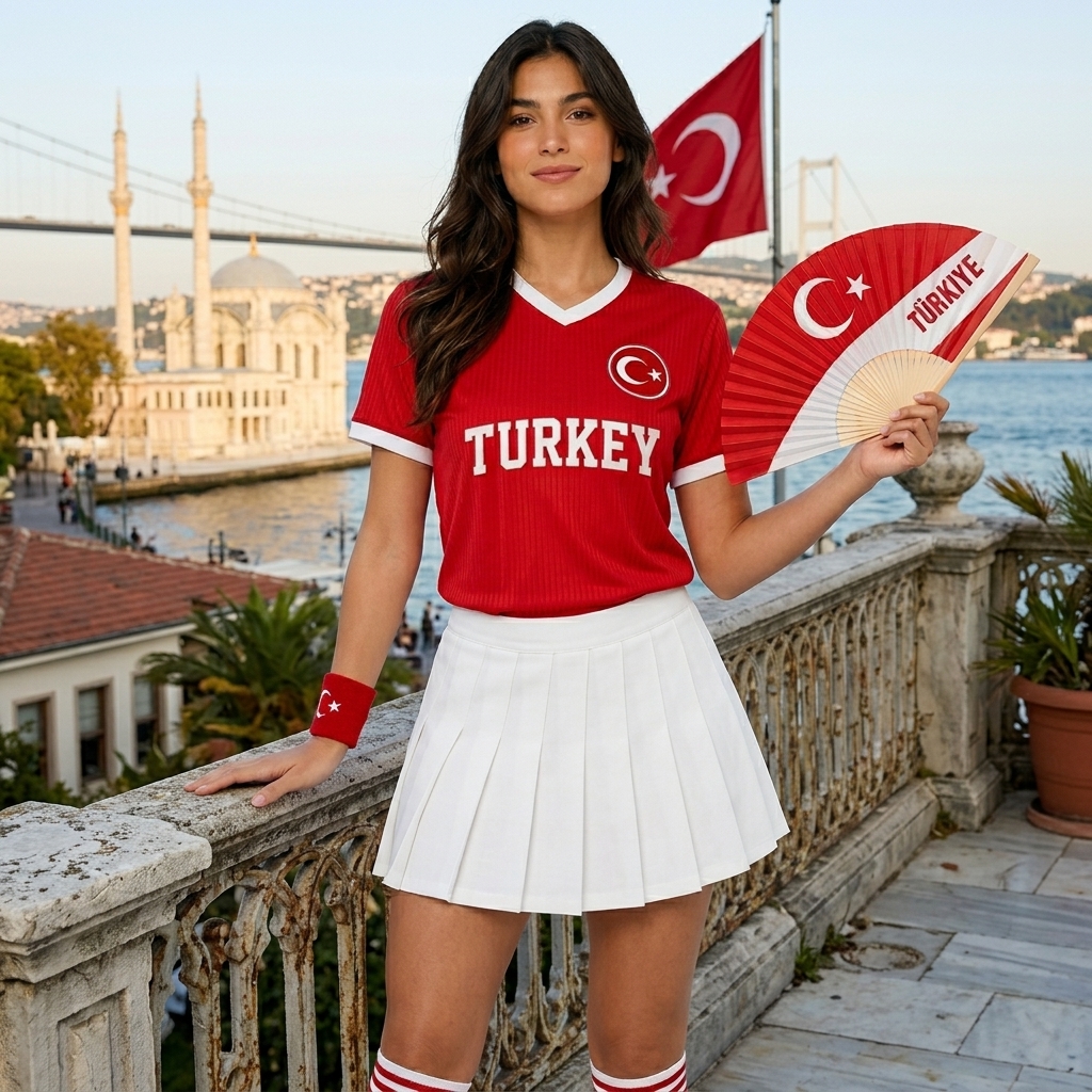 FIFA 2026 Turkey Football Themed Two Piece Skirt Set For Women