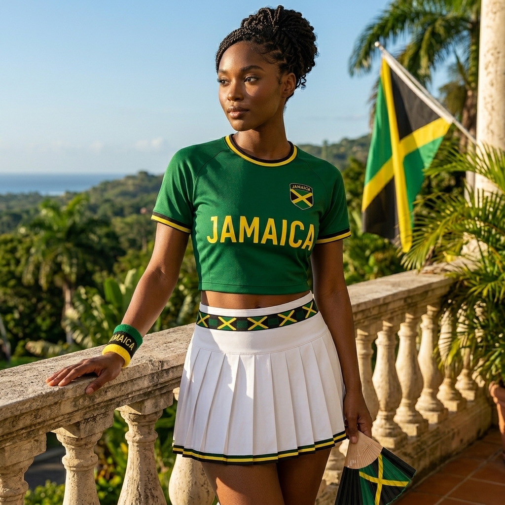 FIFA 2026 Jamaica Football Themed Two Piece Skirt Set For Women