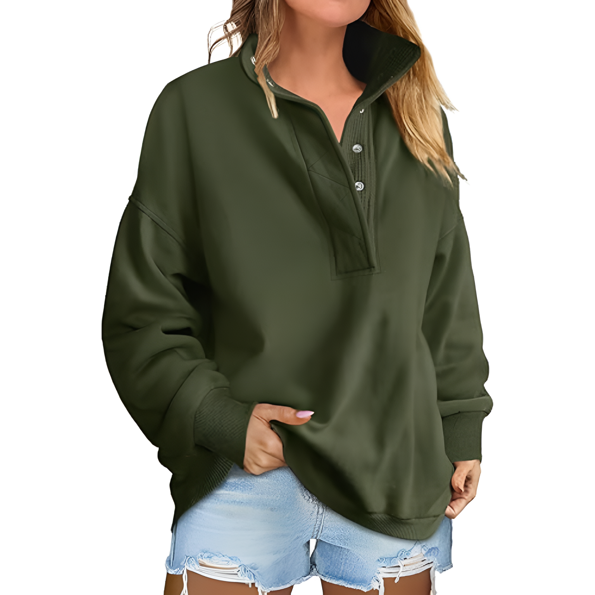 Casual Oversized Sweatshirt With Button Design For Women