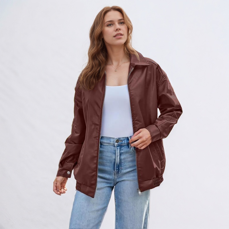 Oversized Faux Leather Jacket for Women