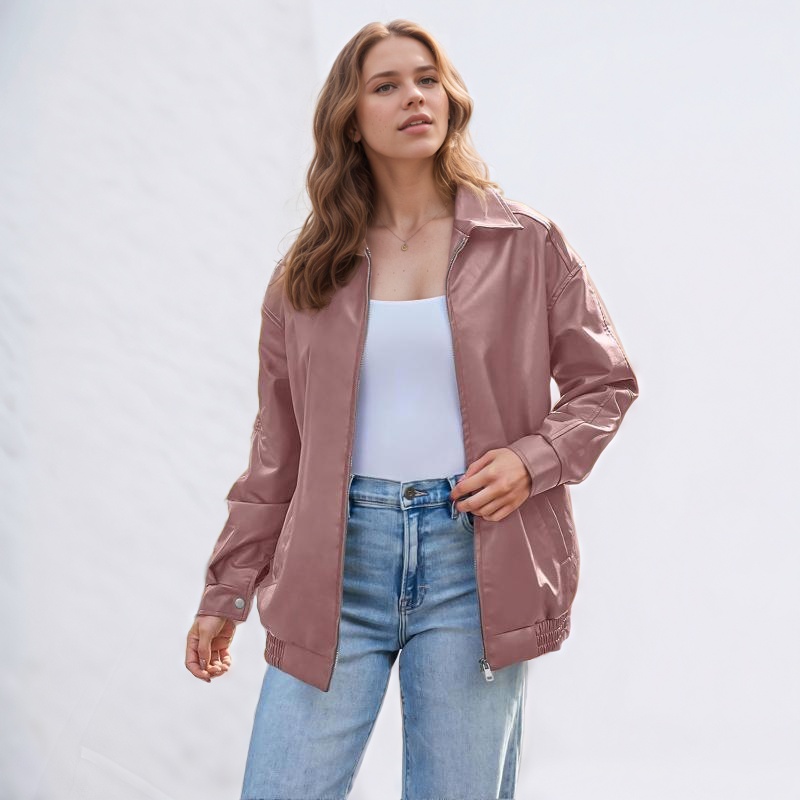 Oversized Faux Leather Jacket for Women