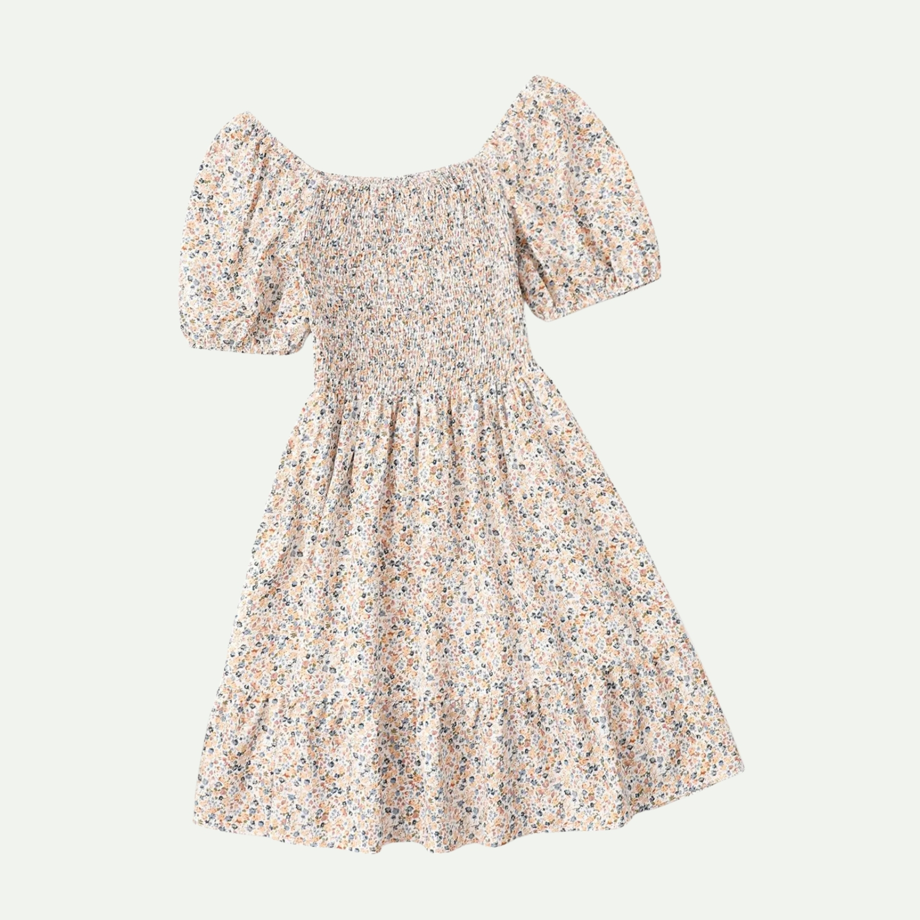 Plus Size Ditsy Floral Shirred A Line Ruffle Hem Dress For Women