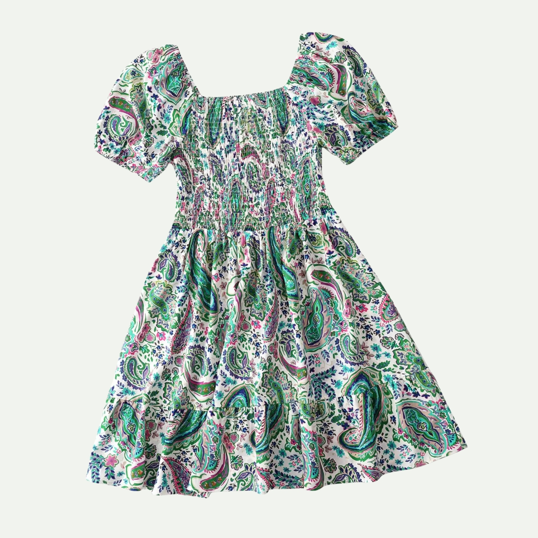 Plus Size Ditsy Floral Shirred A Line Ruffle Hem Dress For Women