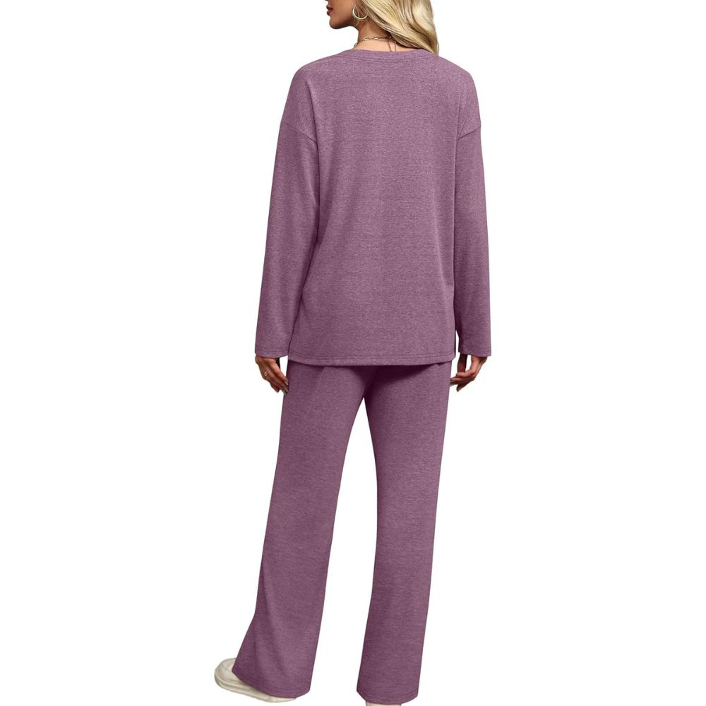 Lounge Sets for Women 2 Piece V Neck Button Matching Sweatsuit Loungewear