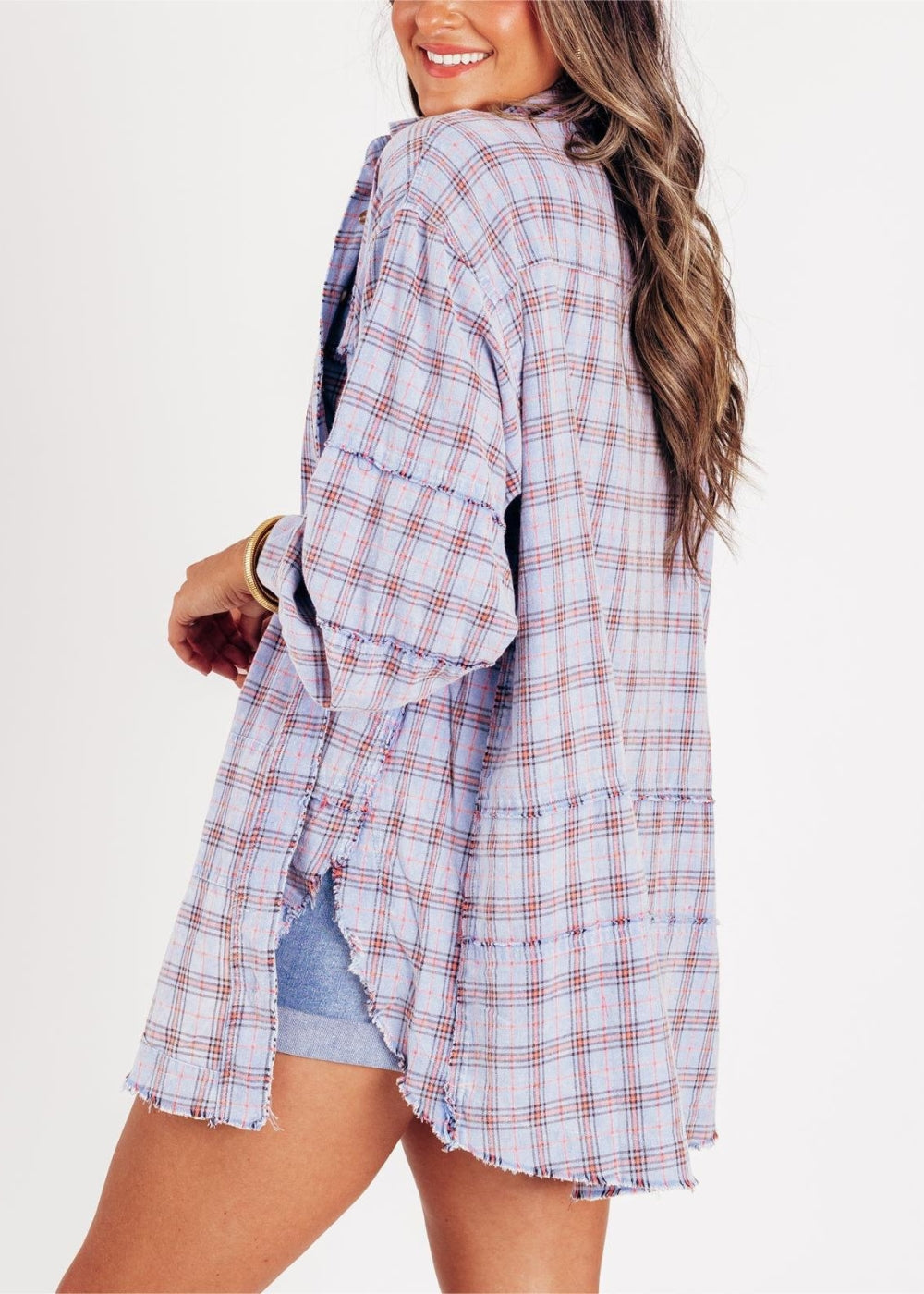 Raw Edge Oversized Washed Shirt Jacket With Pockets-Cozy Knit Sets