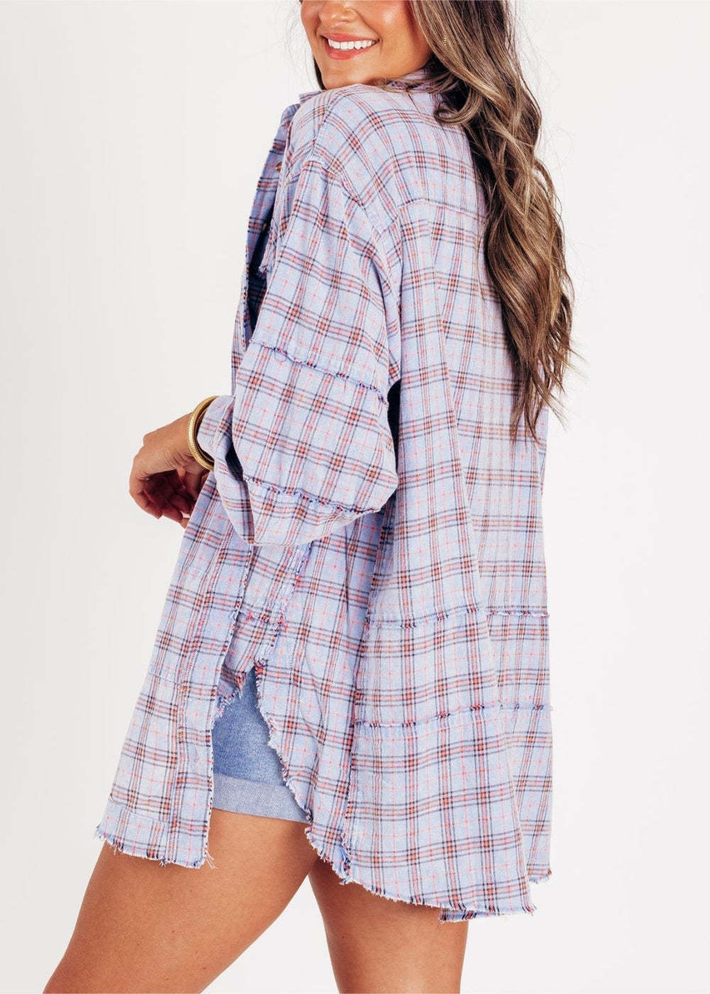 Raw Edge Oversized Washed Shirt Jacket With Pockets-Cozy Knit Sets
