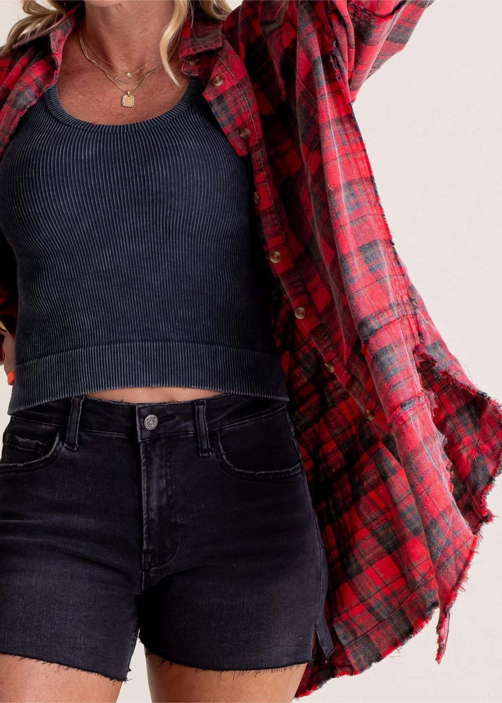 Raw Edge Oversized Washed Shirt Jacket With Pockets-Cozy Knit Sets