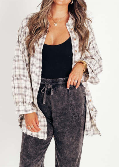 Raw Edge Oversized Washed Shirt Jacket With Pockets-Cozy Knit Sets