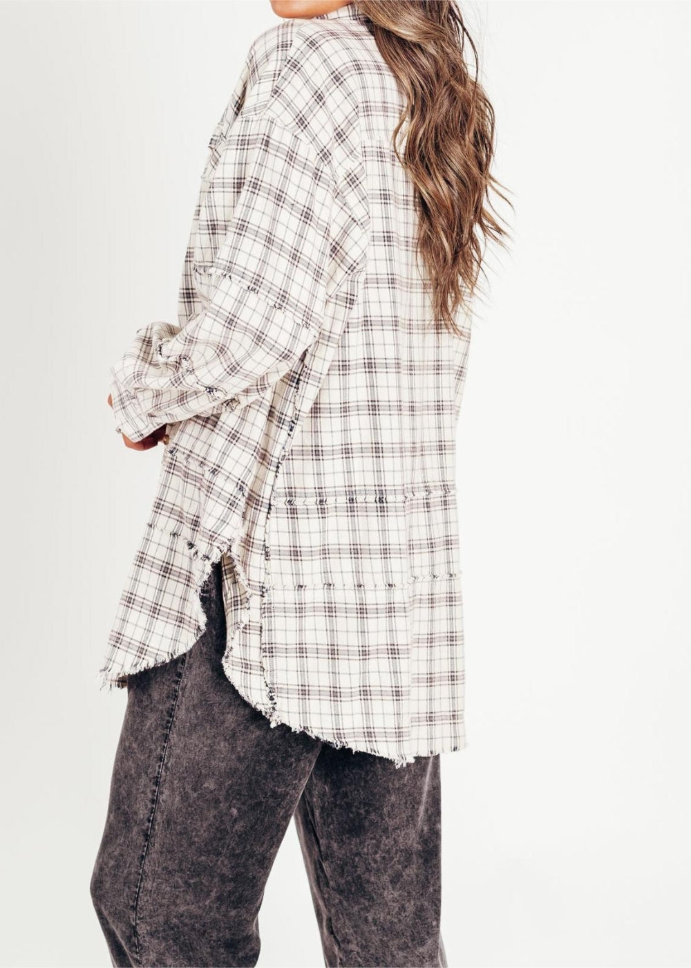 Raw Edge Oversized Washed Shirt Jacket With Pockets-Cozy Knit Sets