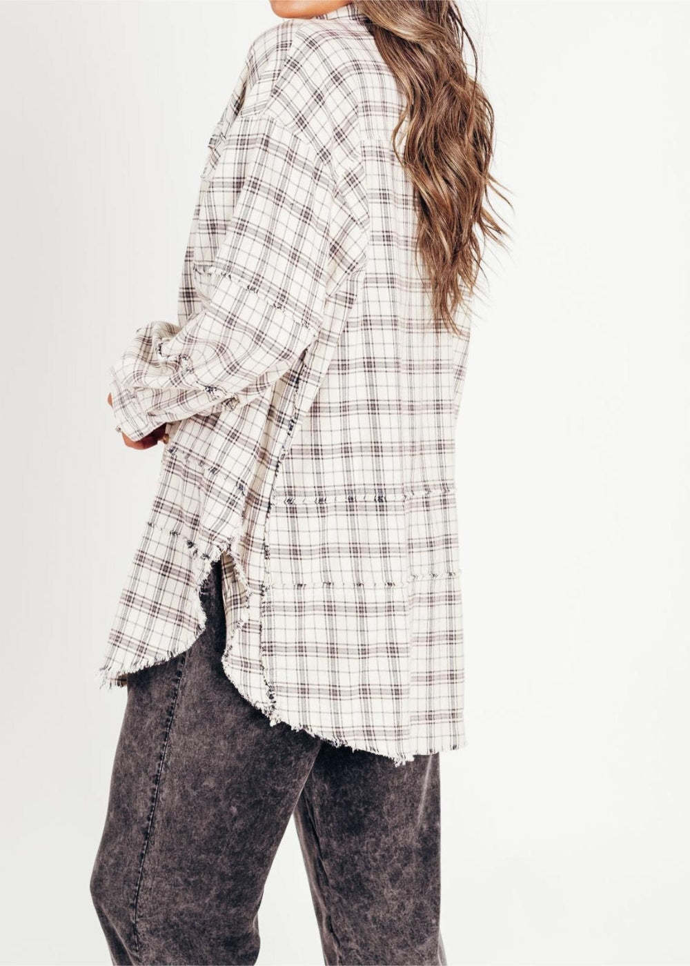 Raw Edge Oversized Washed Shirt Jacket With Pockets-Cozy Knit Sets