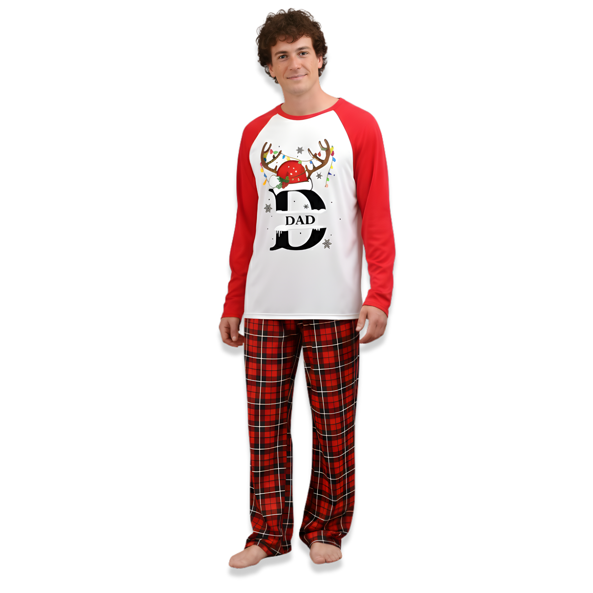 Red Plaid Pants and Reindeer Print Tops Family Matching Pajama Sets