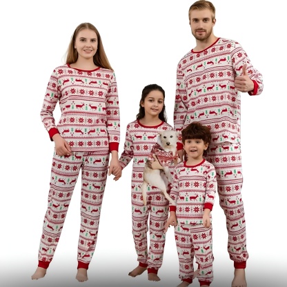 Reindeer And Snow Design Matching Family Christmas Pajamas