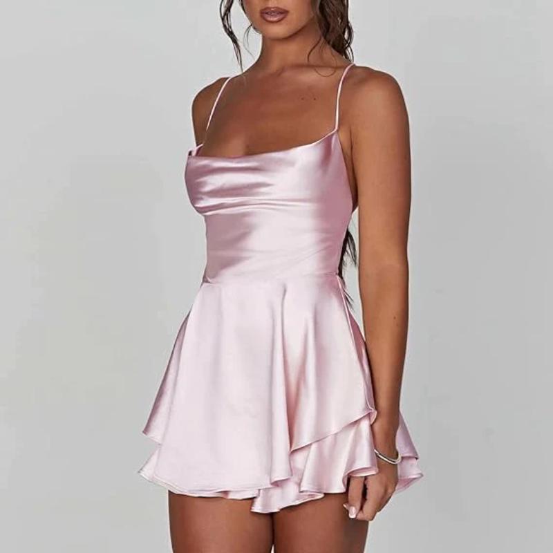 Backless Satin Flair Mini Dress-Cozy Knit Sets